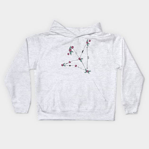 Aquila (The Eagle) Constellation Roses and Hearts Doodle Kids Hoodie by EndlessDoodles